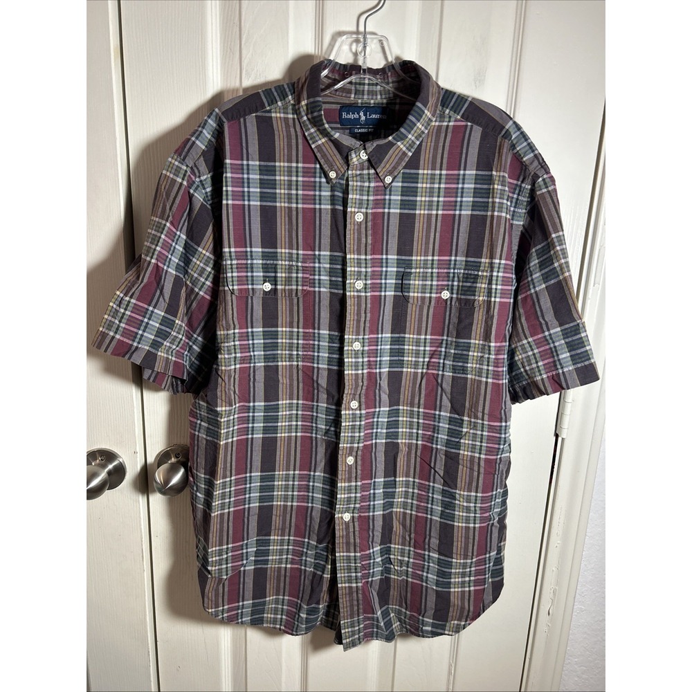 Polo Ralph Lauren Mens XXL Plaid Classic Fit Plaid Button Down Shirt Vtg